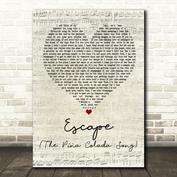 Rupert Holmes Escape (The Piña Colada Song) Script Heart Song Lyric Print