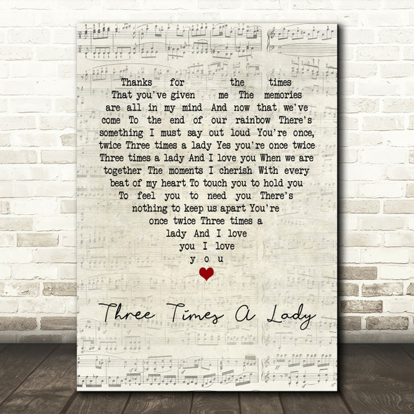 The Commodores Three Times A Lady Script Heart Song Lyric Print