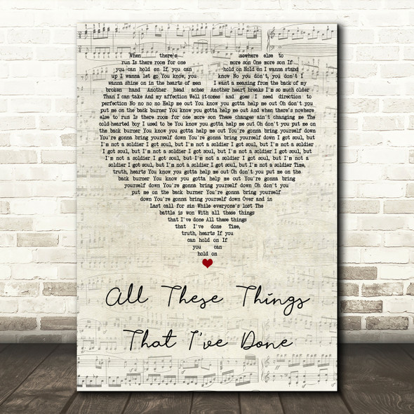 The Killers All These Things That I've Done Script Heart Song Lyric Print