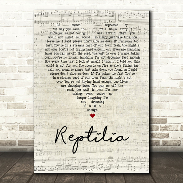 The Strokes Reptilia Script Heart Song Lyric Print