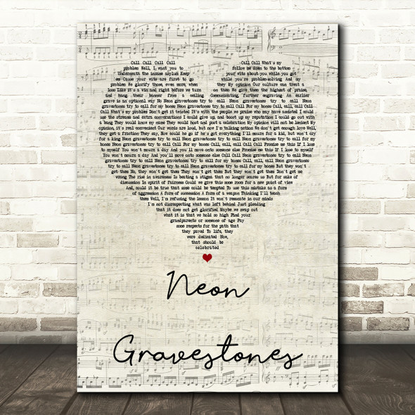 Twenty One Pilots Neon Gravestones Script Heart Song Lyric Print