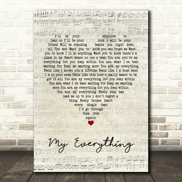 W E T My Everything Script Heart Song Lyric Print