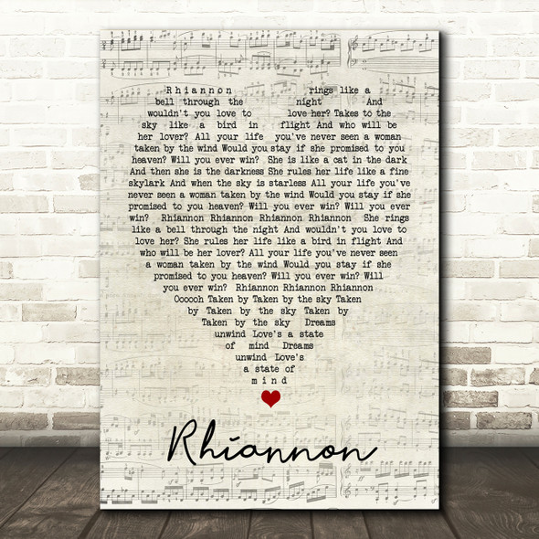 Rhiannon Fleetwood Mac Script Heart Song Lyric Print