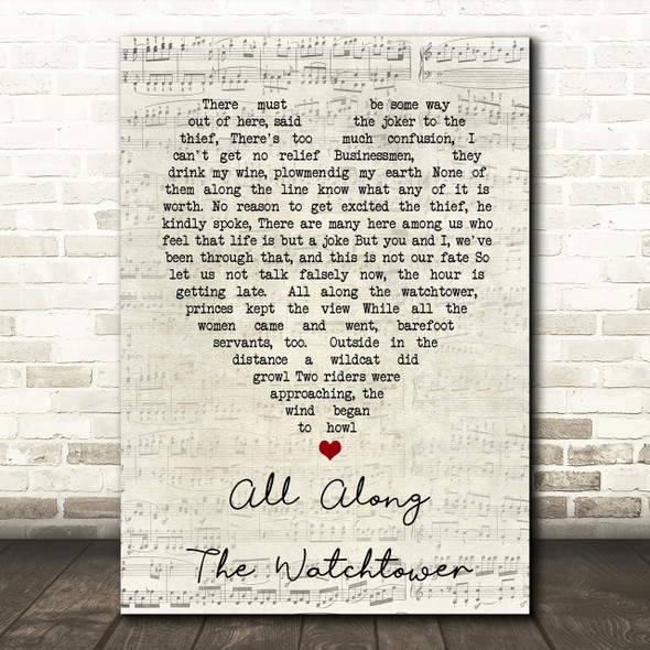 All Along The Watchtower Bob Dylan Script Heart Song Lyric Print