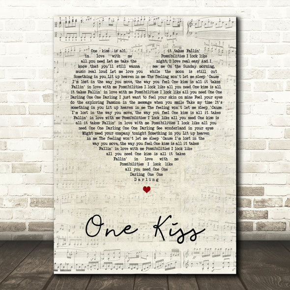 Calvin Harris & Dua Lipa One Kiss Script Heart Song Lyric Print