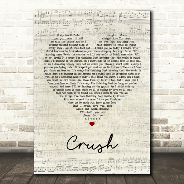 Dave Matthews Band Crush Script Heart Song Lyric Print