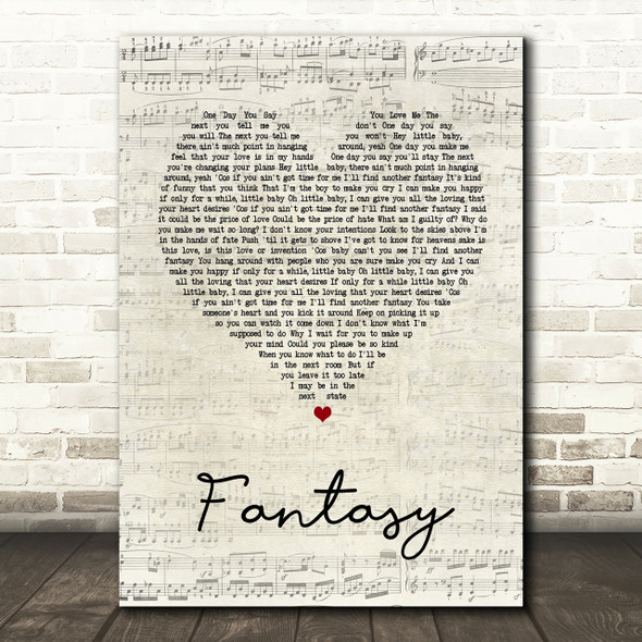 George Michael Fantasy Script Heart Song Lyric Print