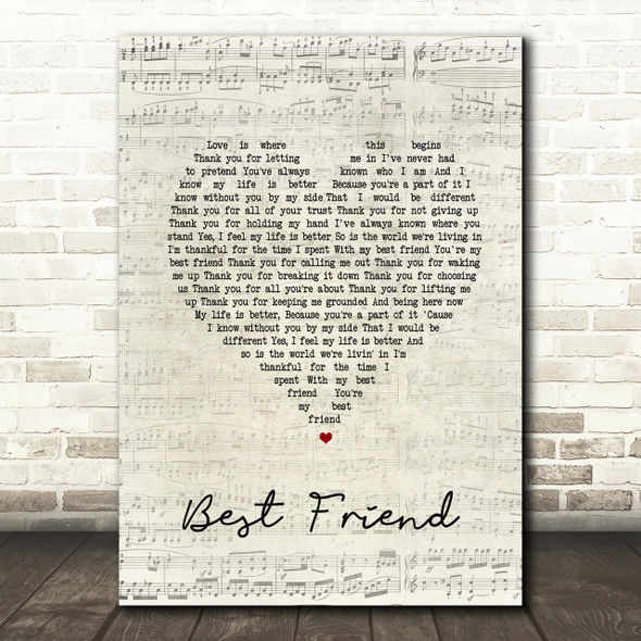 Jason Mraz Best Friend Script Heart Song Lyric Print