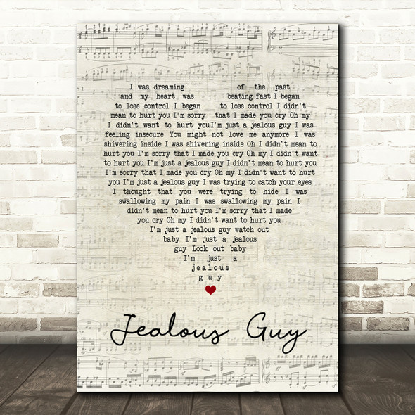 John Lennon Jealous Guy Script Heart Song Lyric Print