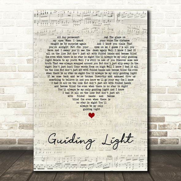 Mumford & Sons Guiding Light Script Heart Song Lyric Print