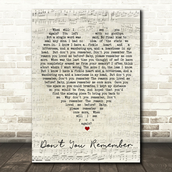 Don't You Remember Adele Script Heart Song Lyric Print