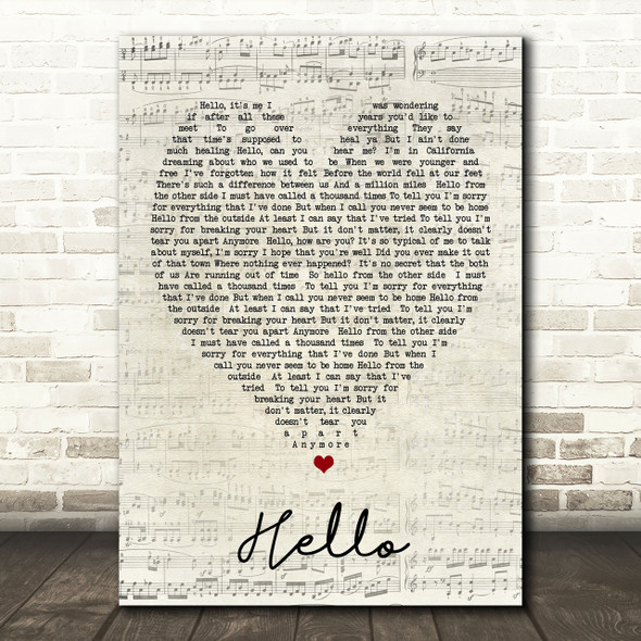 Hello Adele Script Heart Song Lyric Print