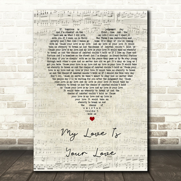 Whitney Houston My Love Is Your Love Script Heart Song Lyric Print