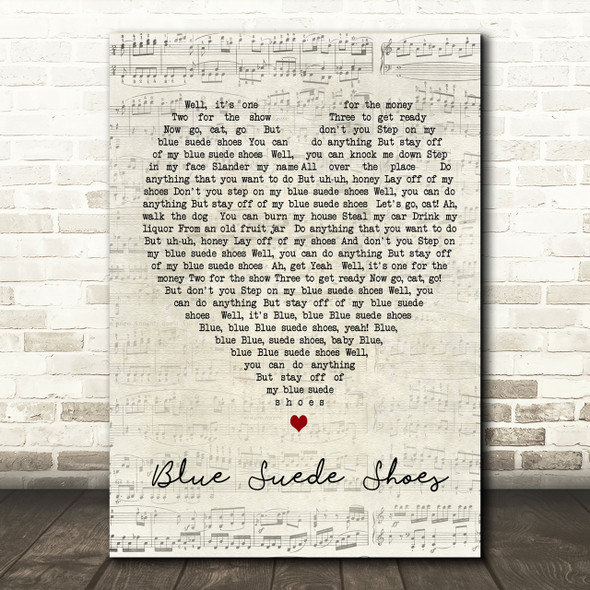 Elvis Presley Blue Suede Shoes Script Heart Song Lyric Print