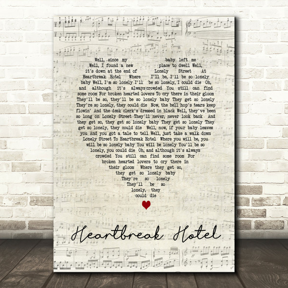 Elvis Presley Heartbreak Hotel Script Heart Song Lyric Print