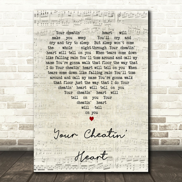 Elvis Presley Your Cheatin' Heart Script Heart Song Lyric Print