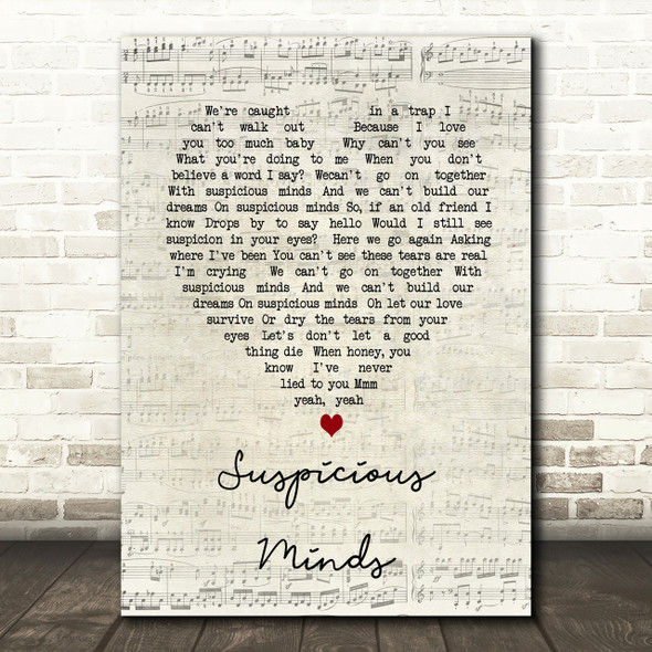 Elvis Presley Suspicious Minds Script Heart Song Lyric Print