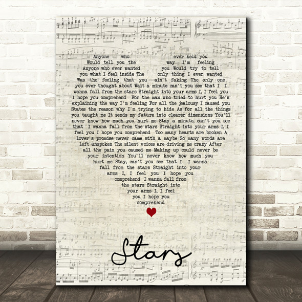 Simply Red Stars Script Heart Song Lyric Print