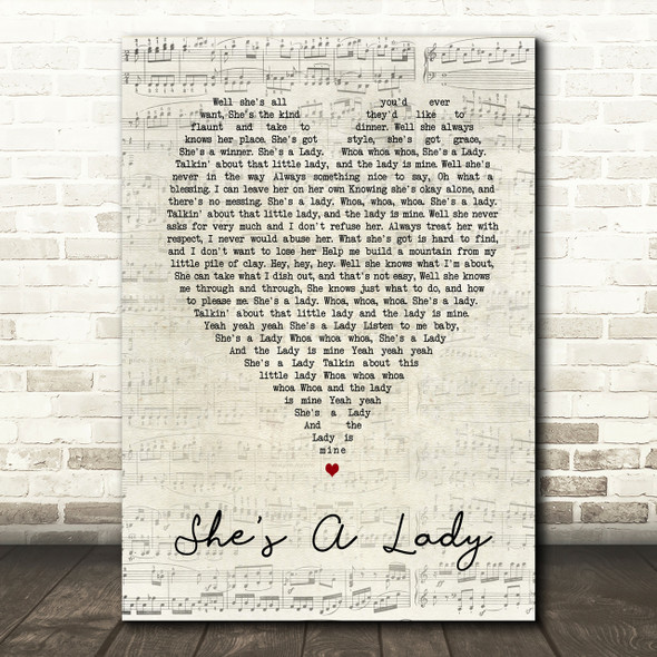 Tom Jones She's A Lady Script Heart Song Lyric Print