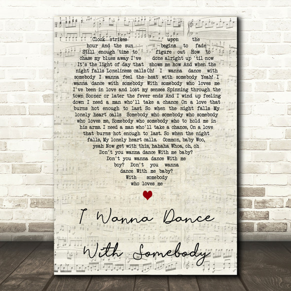 Whitney Houston I Wanna Dance With Somebody Script Heart Song Lyric Print