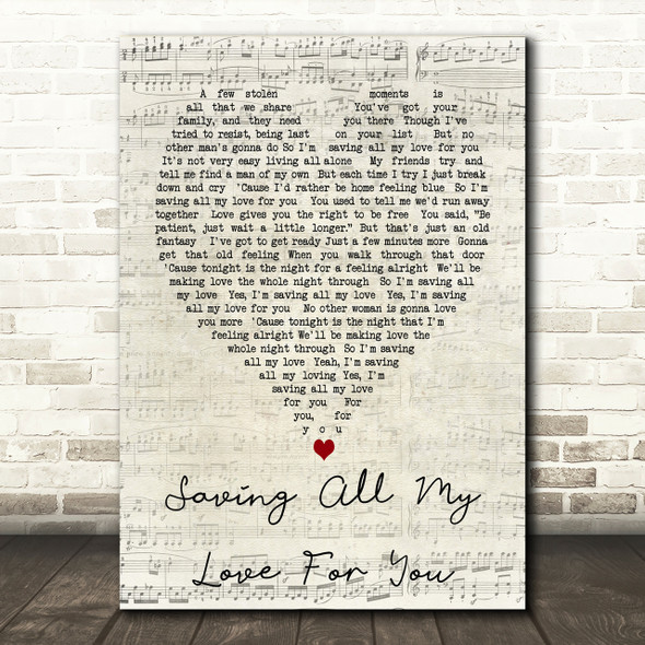 Whitney Houston Saving All My Love For You Script Heart Song Lyric Print