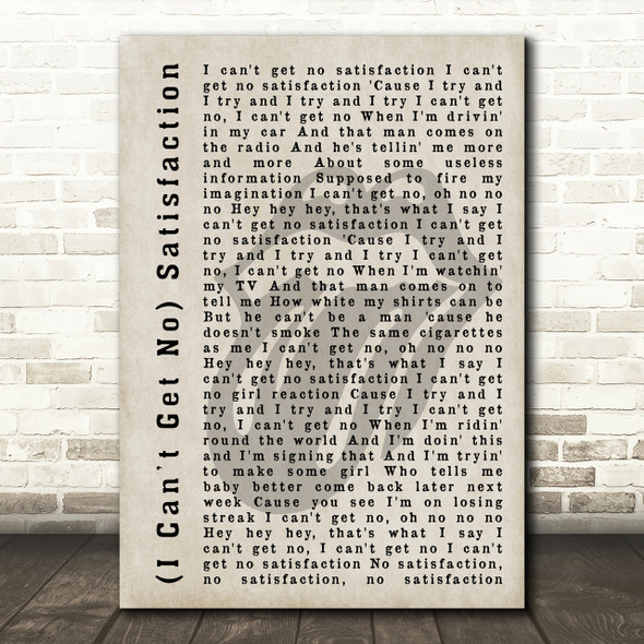 The Rolling Stones (I Cant Get No) Satisfaction Shadow Song Lyric Print