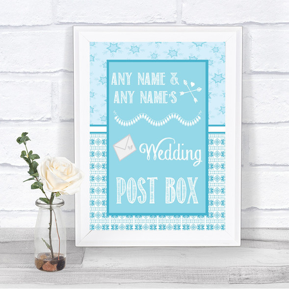 Winter Blue Card Post Box Personalized Wedding Sign