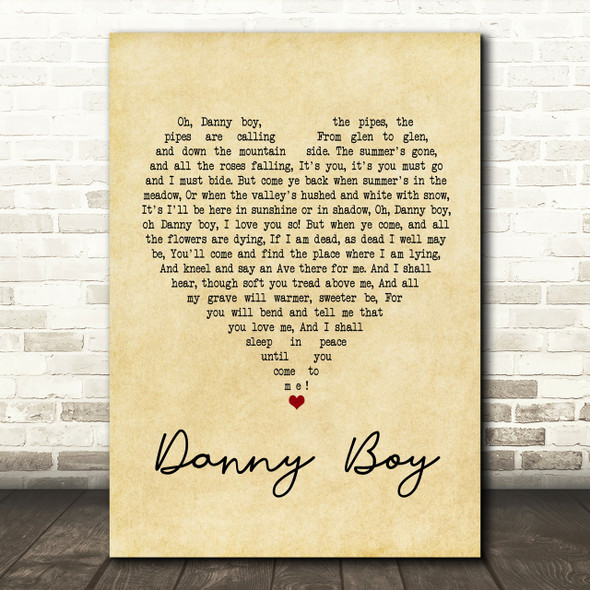 Celtic Woman Danny Boy Vintage Heart Song Lyric Print