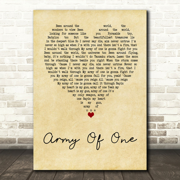 Coldplay Army Of One Vintage Heart Song Lyric Print