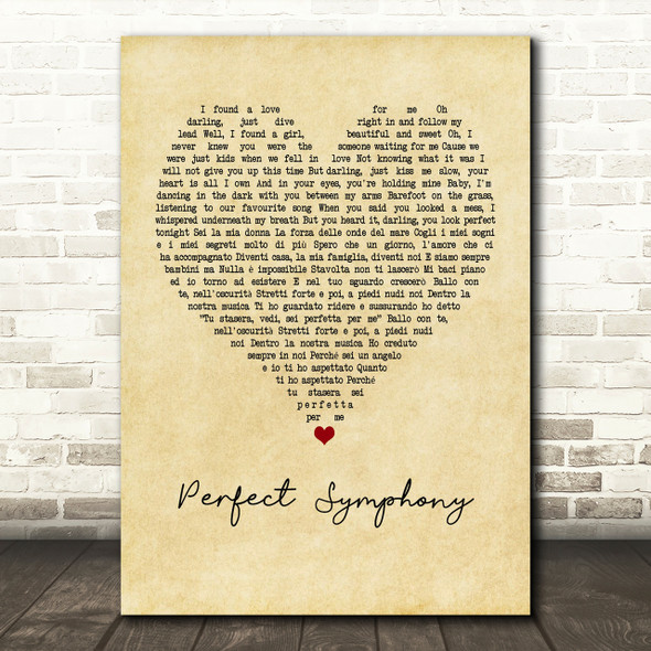 Ed Sheeran & Andrea Bocelli Perfect Symphony Vintage Heart Song Lyric Print