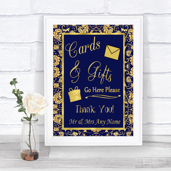 Blue & Gold Cards & Gifts Table Personalized Wedding Sign