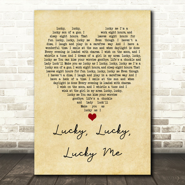 Evelyn Knight Lucky, Lucky, Lucky Me Vintage Heart Song Lyric Print