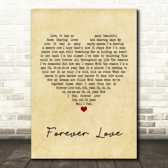Gary Barlow Forever Love Vintage Heart Song Lyric Print