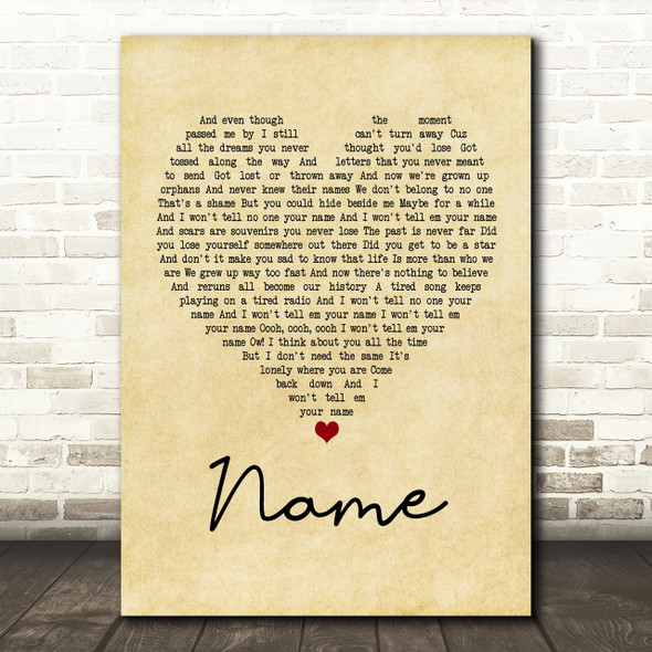 Goo Goo Dolls Name Vintage Heart Song Lyric Print