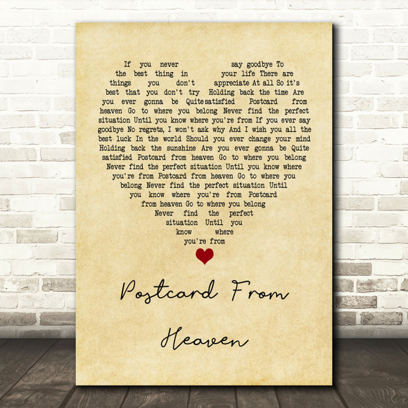 Lighthouse Family Postcard From Heaven Vintage Heart Song Lyric Print