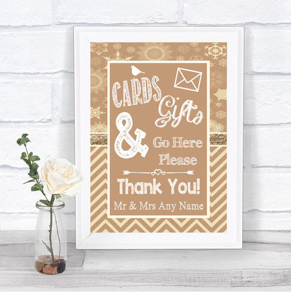 Brown Winter Cards & Gifts Table Personalized Wedding Sign