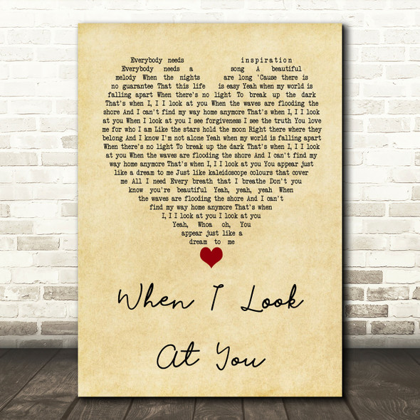 Miley Cyrus When I Look At You Vintage Heart Song Lyric Print