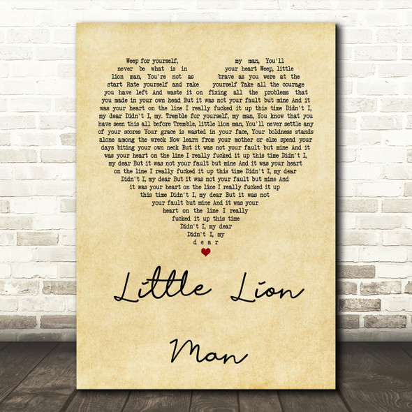 Mumford & Sons Little Lion Man Vintage Heart Song Lyric Print