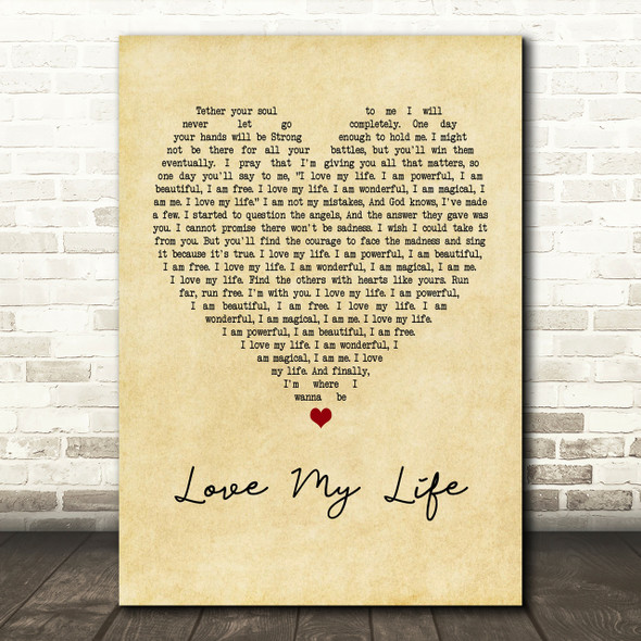 Robbie Williams Love My Life Vintage Heart Song Lyric Print