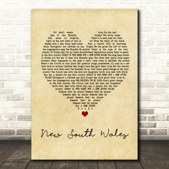 The Alarm New South Wales Vintage Heart Song Lyric Print