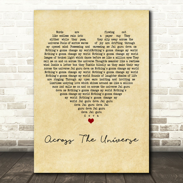 The Beatles Across The Universe Vintage Heart Song Lyric Print