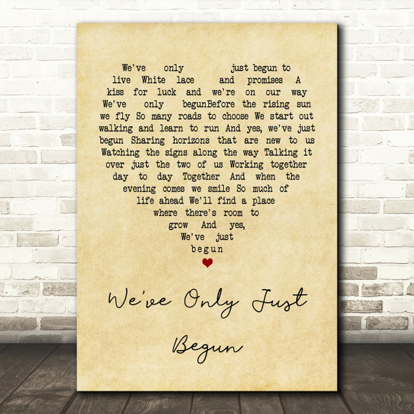 The Carpenters We've Only Just Begun Vintage Heart Song Lyric Print