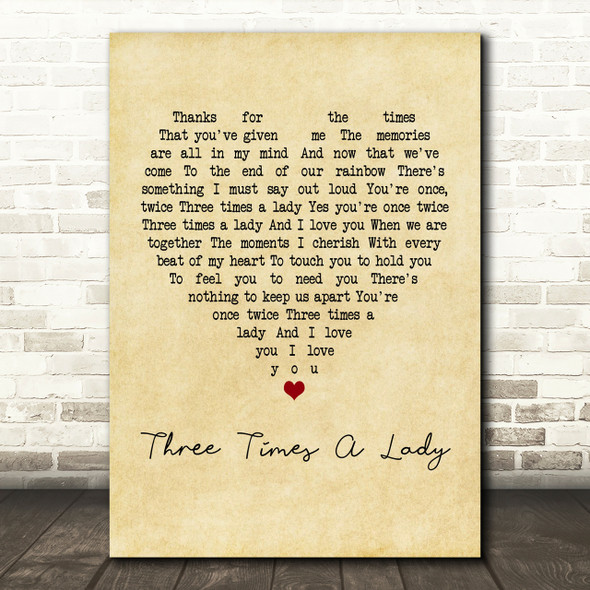 The Commodores Three Times A Lady Vintage Heart Song Lyric Print