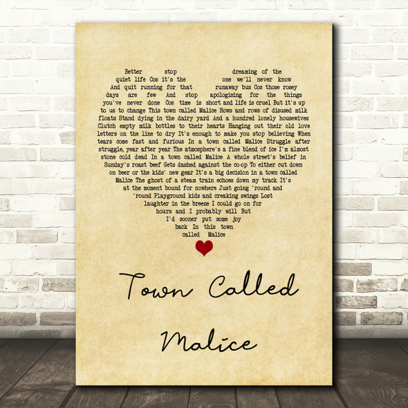 The Jam Town Called Malice Vintage Heart Song Lyric Print