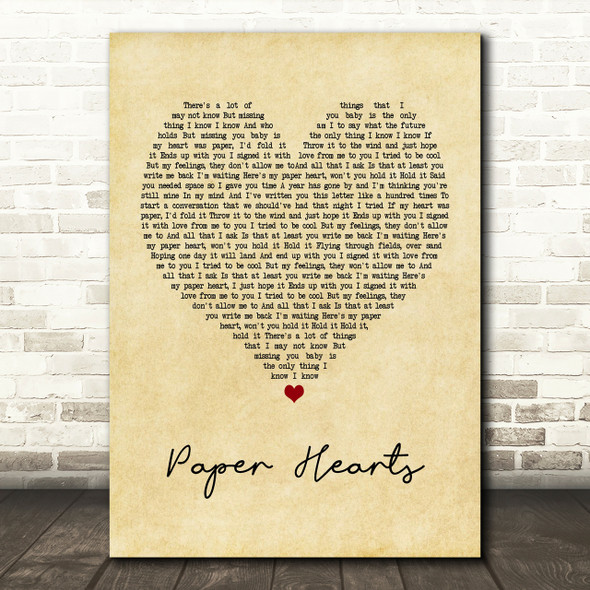 The Vamps Paper Hearts Vintage Heart Song Lyric Print