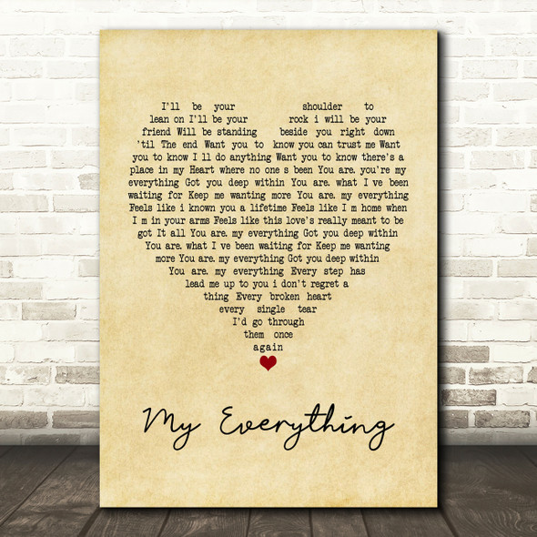 W E T My Everything Vintage Heart Song Lyric Print