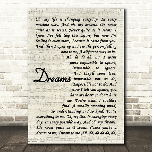 The Cranberries Dreams Song Lyric Vintage Script Print