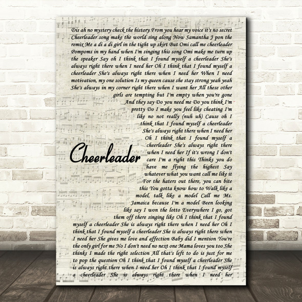 OMI Cheerleader Song Lyric Vintage Script Print