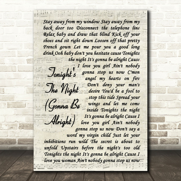 Rod Stewart Tonight's The Night Gonna Be Alright Song Lyric Vintage Script Print