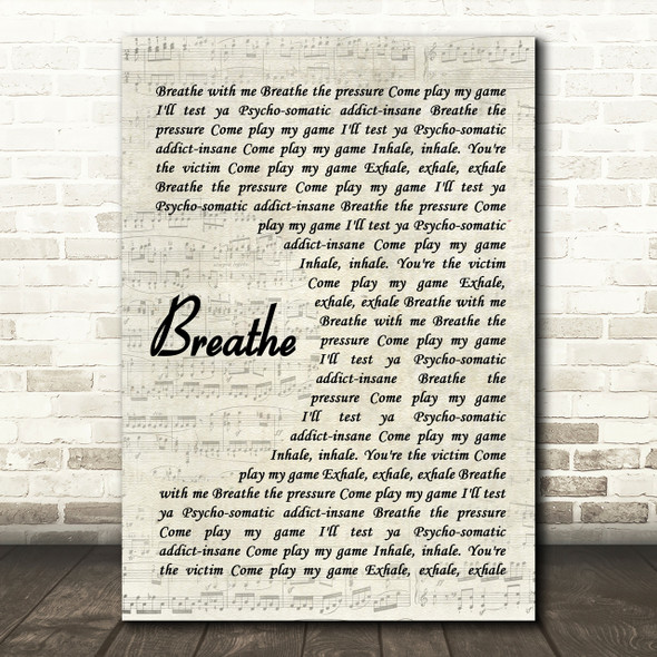 The Prodigy Breathe Song Lyric Vintage Script Print